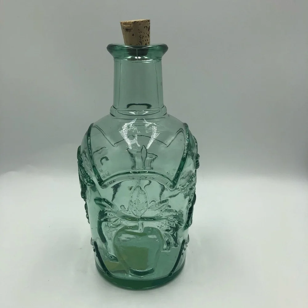 Libbey Glass Decanter Orchard Fruit Embossed Green